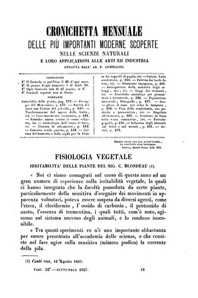 Cronichetta mensuale delle piu importanti moderne scoperte nelle scienze naturali e loro applicazioni alle arti ed industria