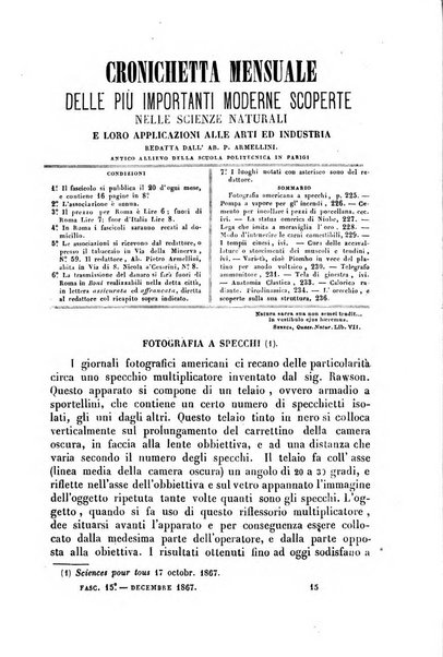 Cronichetta mensuale delle piu importanti moderne scoperte nelle scienze naturali e loro applicazioni alle arti ed industria