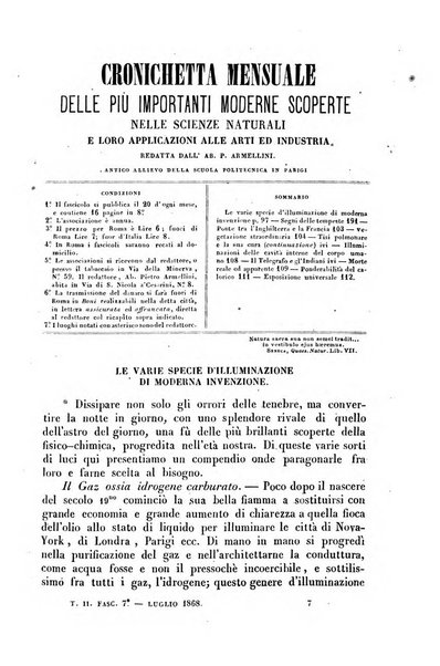 Cronichetta mensuale delle piu importanti moderne scoperte nelle scienze naturali e loro applicazioni alle arti ed industria