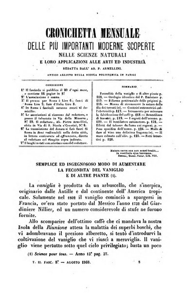 Cronichetta mensuale delle piu importanti moderne scoperte nelle scienze naturali e loro applicazioni alle arti ed industria