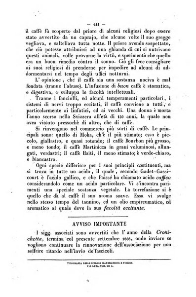 Cronichetta mensuale delle piu importanti moderne scoperte nelle scienze naturali e loro applicazioni alle arti ed industria