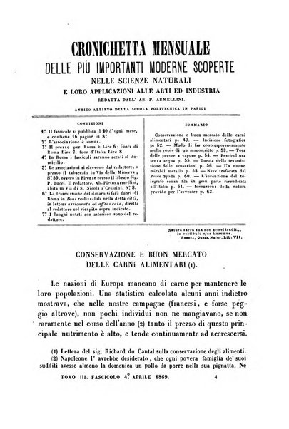 Cronichetta mensuale delle piu importanti moderne scoperte nelle scienze naturali e loro applicazioni alle arti ed industria