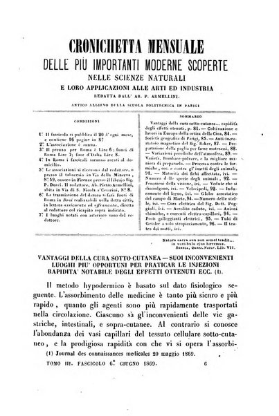 Cronichetta mensuale delle piu importanti moderne scoperte nelle scienze naturali e loro applicazioni alle arti ed industria