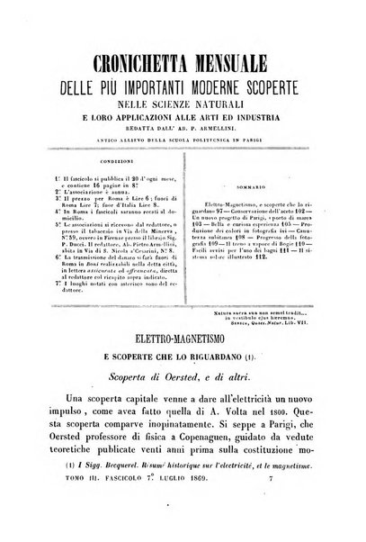 Cronichetta mensuale delle piu importanti moderne scoperte nelle scienze naturali e loro applicazioni alle arti ed industria