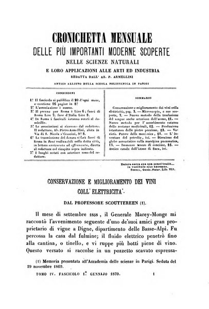 Cronichetta mensuale delle piu importanti moderne scoperte nelle scienze naturali e loro applicazioni alle arti ed industria