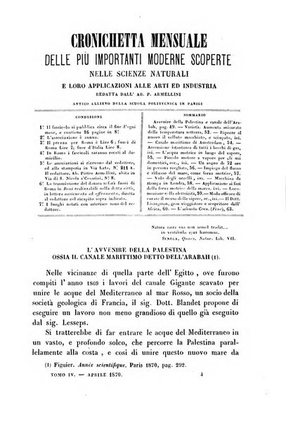 Cronichetta mensuale delle piu importanti moderne scoperte nelle scienze naturali e loro applicazioni alle arti ed industria