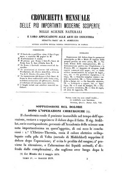 Cronichetta mensuale delle piu importanti moderne scoperte nelle scienze naturali e loro applicazioni alle arti ed industria