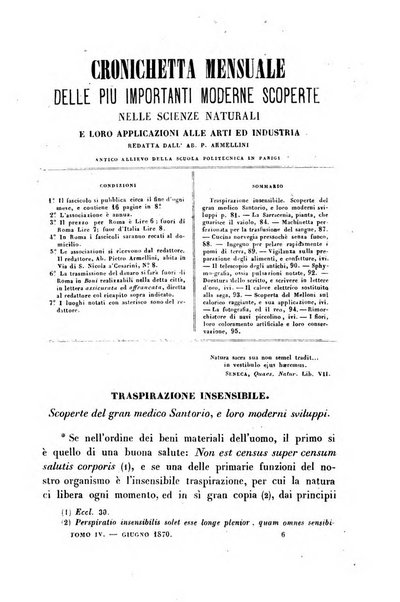 Cronichetta mensuale delle piu importanti moderne scoperte nelle scienze naturali e loro applicazioni alle arti ed industria