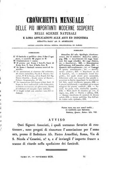 Cronichetta mensuale delle piu importanti moderne scoperte nelle scienze naturali e loro applicazioni alle arti ed industria