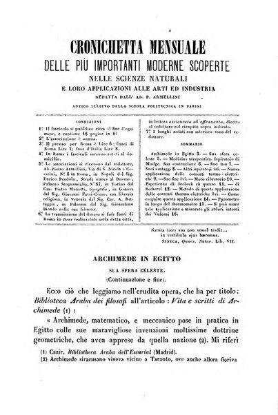 Cronichetta mensuale delle piu importanti moderne scoperte nelle scienze naturali e loro applicazioni alle arti ed industria