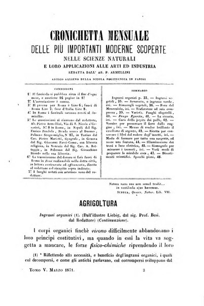 Cronichetta mensuale delle piu importanti moderne scoperte nelle scienze naturali e loro applicazioni alle arti ed industria