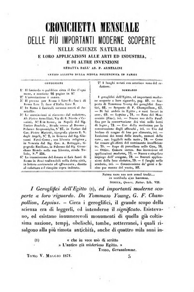 Cronichetta mensuale delle piu importanti moderne scoperte nelle scienze naturali e loro applicazioni alle arti ed industria