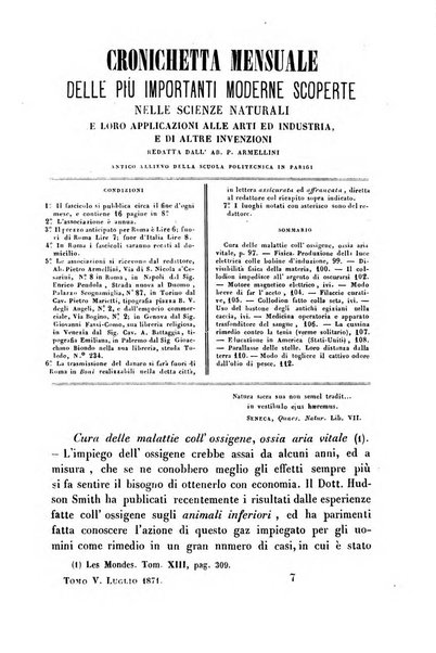 Cronichetta mensuale delle piu importanti moderne scoperte nelle scienze naturali e loro applicazioni alle arti ed industria