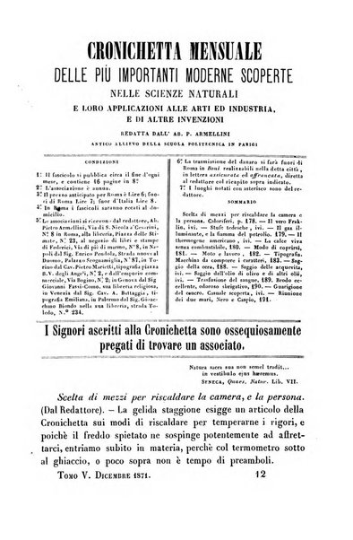 Cronichetta mensuale delle piu importanti moderne scoperte nelle scienze naturali e loro applicazioni alle arti ed industria