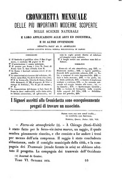 Cronichetta mensuale delle piu importanti moderne scoperte nelle scienze naturali e loro applicazioni alle arti ed industria