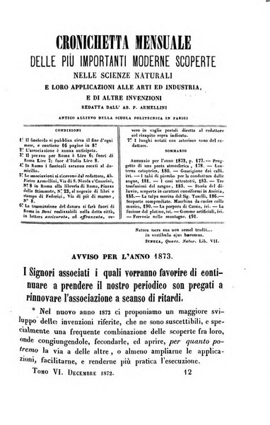 Cronichetta mensuale delle piu importanti moderne scoperte nelle scienze naturali e loro applicazioni alle arti ed industria