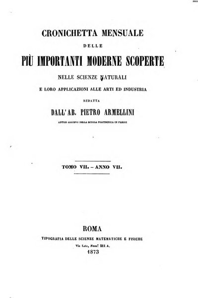 Cronichetta mensuale delle piu importanti moderne scoperte nelle scienze naturali e loro applicazioni alle arti ed industria