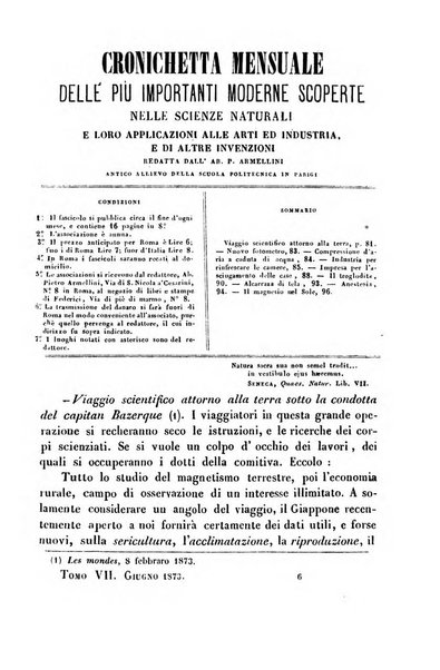 Cronichetta mensuale delle piu importanti moderne scoperte nelle scienze naturali e loro applicazioni alle arti ed industria