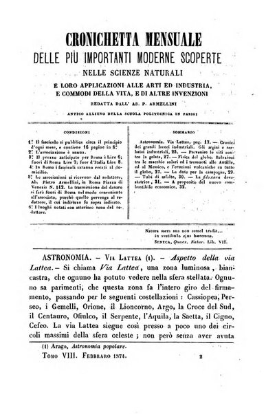 Cronichetta mensuale delle piu importanti moderne scoperte nelle scienze naturali e loro applicazioni alle arti ed industria