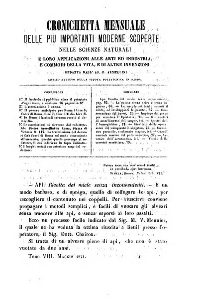 Cronichetta mensuale delle piu importanti moderne scoperte nelle scienze naturali e loro applicazioni alle arti ed industria