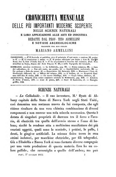 Cronichetta mensuale delle piu importanti moderne scoperte nelle scienze naturali e loro applicazioni alle arti ed industria