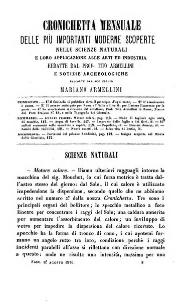 Cronichetta mensuale delle piu importanti moderne scoperte nelle scienze naturali e loro applicazioni alle arti ed industria