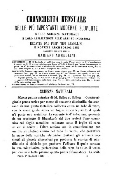 Cronichetta mensuale delle piu importanti moderne scoperte nelle scienze naturali e loro applicazioni alle arti ed industria