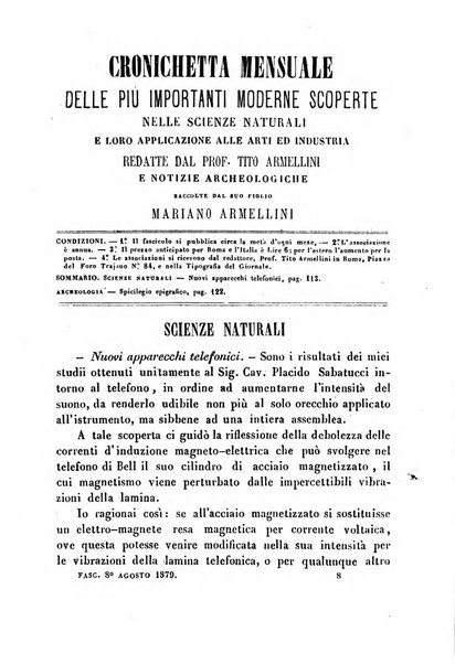 Cronichetta mensuale delle piu importanti moderne scoperte nelle scienze naturali e loro applicazioni alle arti ed industria