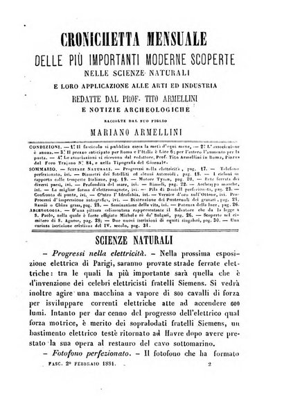 Cronichetta mensuale delle piu importanti moderne scoperte nelle scienze naturali e loro applicazioni alle arti ed industria