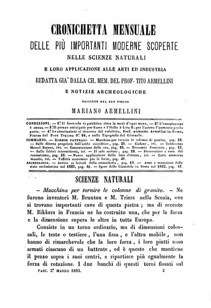 Cronichetta mensuale delle piu importanti moderne scoperte nelle scienze naturali e loro applicazioni alle arti ed industria