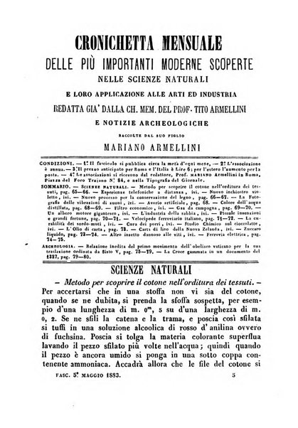 Cronichetta mensuale delle piu importanti moderne scoperte nelle scienze naturali e loro applicazioni alle arti ed industria