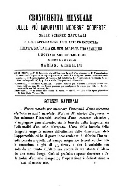 Cronichetta mensuale delle piu importanti moderne scoperte nelle scienze naturali e loro applicazioni alle arti ed industria