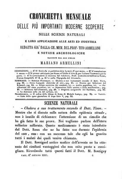 Cronichetta mensuale delle piu importanti moderne scoperte nelle scienze naturali e loro applicazioni alle arti ed industria