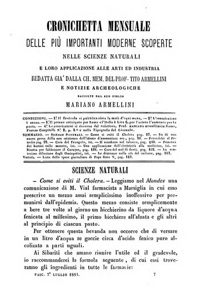 Cronichetta mensuale delle piu importanti moderne scoperte nelle scienze naturali e loro applicazioni alle arti ed industria