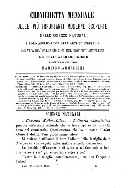 Cronichetta mensuale delle piu importanti moderne scoperte nelle scienze naturali e loro applicazioni alle arti ed industria