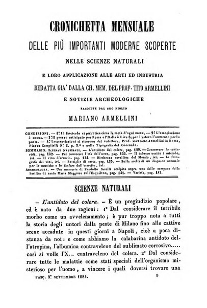 Cronichetta mensuale delle piu importanti moderne scoperte nelle scienze naturali e loro applicazioni alle arti ed industria