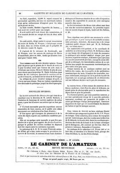 Le cabinet de l'amateur et de l'antiquaire revue des tableaux et des estampes anciennes, des objets d'art, d'antiquite et de curiosite