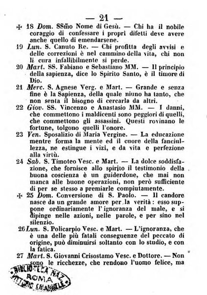 Almanacco romano per l'anno bisestile 1852 arricchito di nozioni geografiche e topografiche dello Stato Pontificio e di utilissimi precetti morali ed igienici