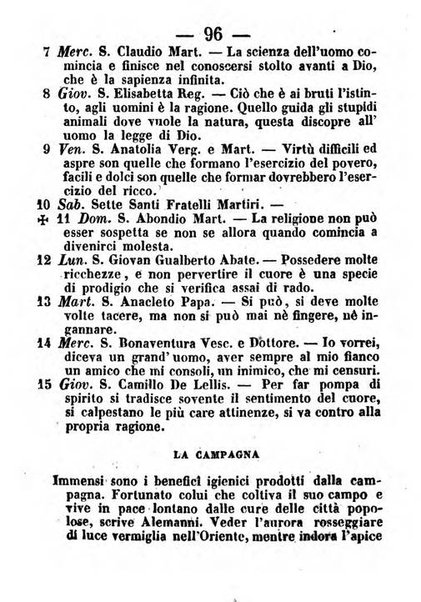 Almanacco romano per l'anno bisestile 1852 arricchito di nozioni geografiche e topografiche dello Stato Pontificio e di utilissimi precetti morali ed igienici