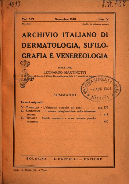 Archivio italiano di dermatologia, sifilografia e venereologia