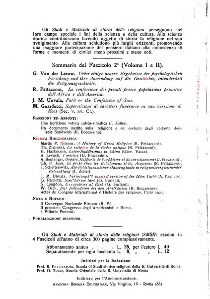 Studi e materiali di storia delle religioni