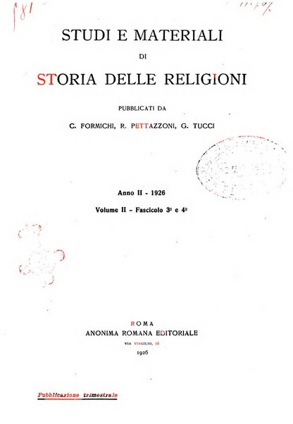 Studi e materiali di storia delle religioni