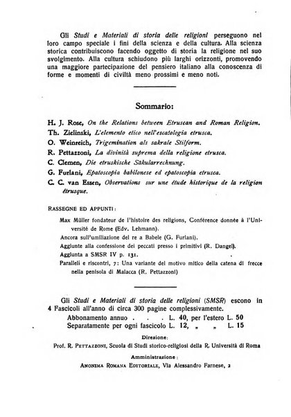 Studi e materiali di storia delle religioni