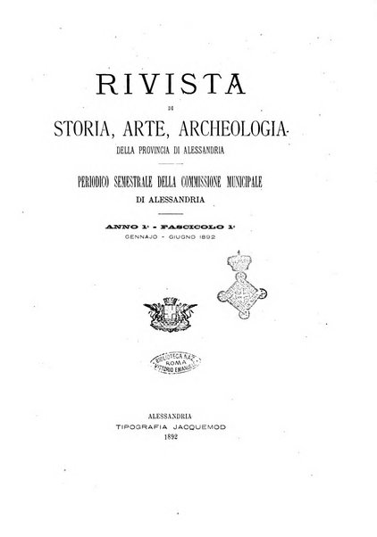 Rivista di storia, arte, archeologia della provincia di Alessandria periodico semestrale della commissione municipale di Alessandria