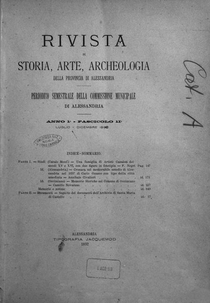 Rivista di storia, arte, archeologia della provincia di Alessandria periodico semestrale della commissione municipale di Alessandria