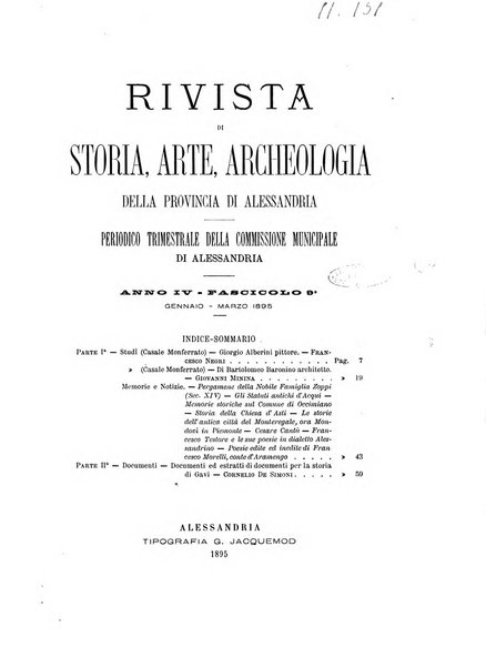 Rivista di storia, arte, archeologia della provincia di Alessandria periodico semestrale della commissione municipale di Alessandria