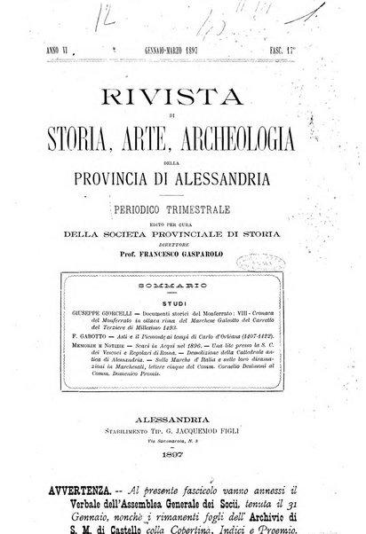 Rivista di storia, arte, archeologia della provincia di Alessandria periodico semestrale della commissione municipale di Alessandria