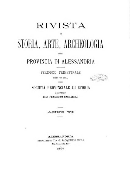 Rivista di storia, arte, archeologia della provincia di Alessandria periodico semestrale della commissione municipale di Alessandria