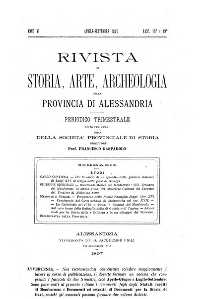 Rivista di storia, arte, archeologia della provincia di Alessandria periodico semestrale della commissione municipale di Alessandria