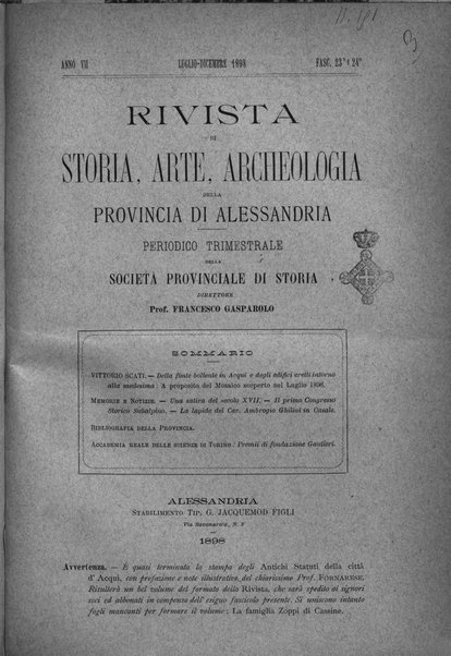 Rivista di storia, arte, archeologia della provincia di Alessandria periodico semestrale della commissione municipale di Alessandria